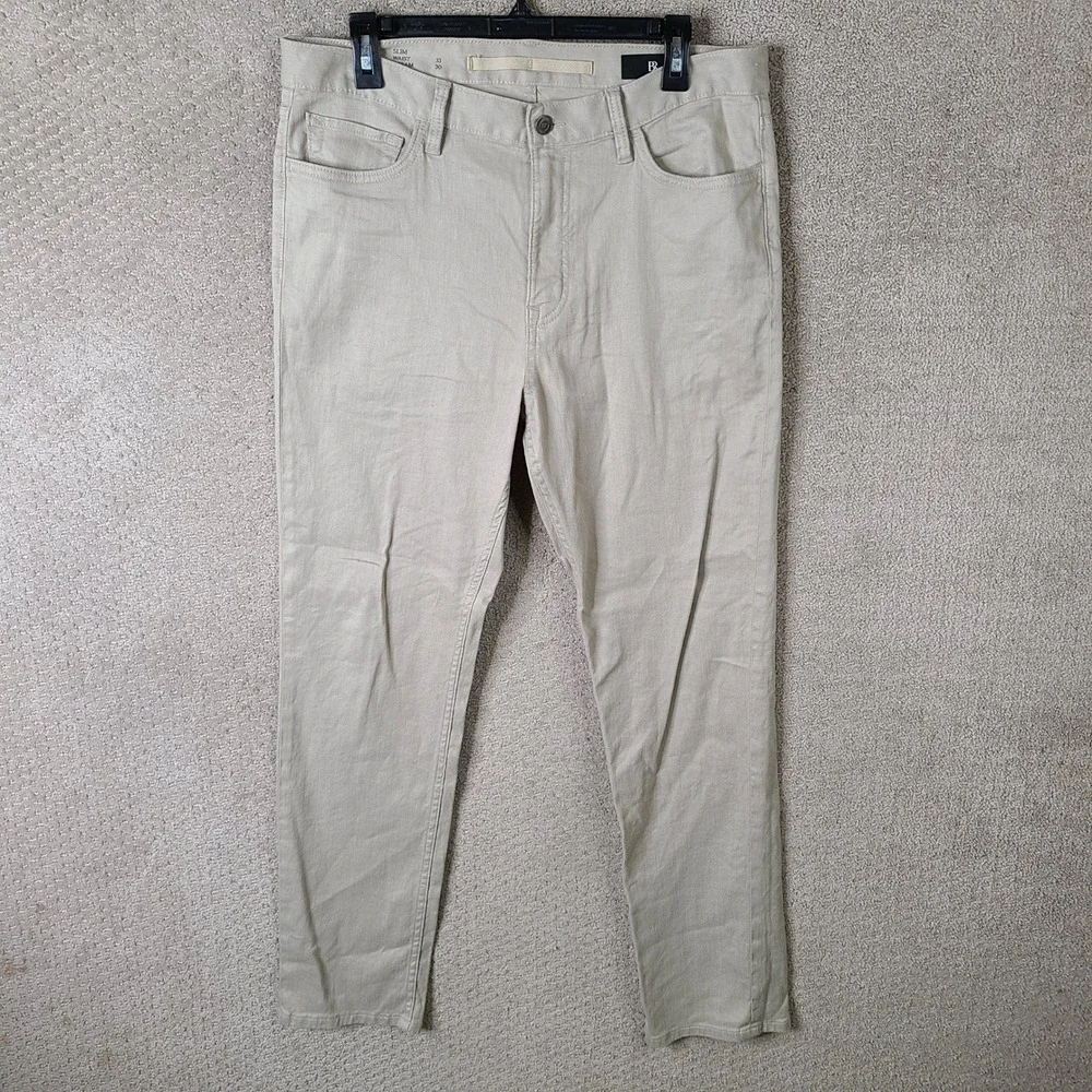 Banana Republic Pants Mens 33x30 Beige Slim Fit Linen Blend 5 Pocket Chino